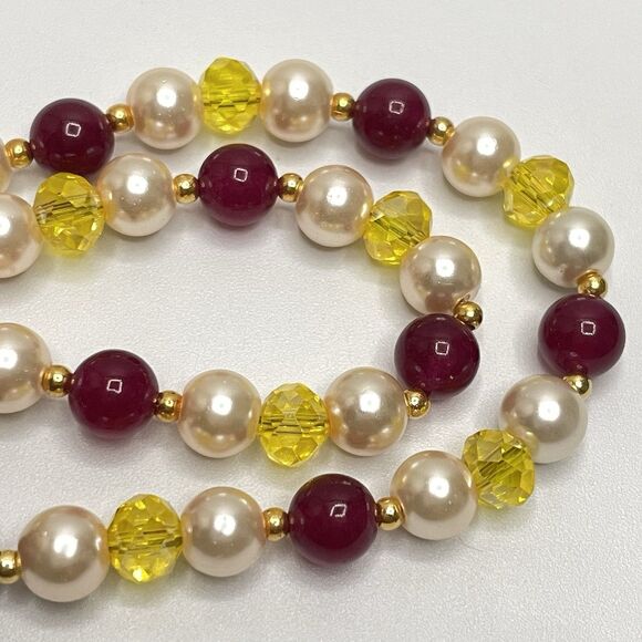 Earth mined Red Gemstone Glass Pearl Yellow Glass Beaded Necklace Statement - Picture 4 of 7